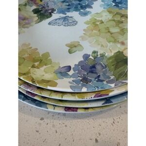 Shabby Chic Blue Butterfly‎ Hydrangea MELAMINE Plate Set Of 5 One Scalloped Edge